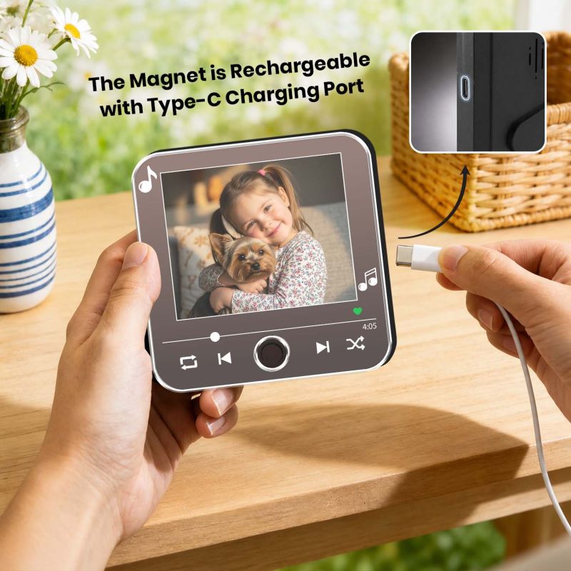 Personalized Photo & Song Musical Fridge Magnet Gift for Loveable Person Playable Music Player  Rechargeable Sound Magnet Gift for Pet Lover Daughter, Son, Friends, Mom & Dad